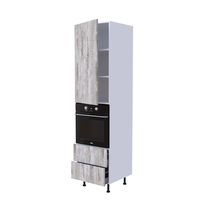 Colonne 1 placard + 2 tiroirs + four L60 x H220 x P58 - Gris Sédimentaire Ice - meuble livré monté