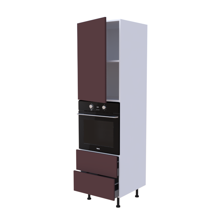 Colonne 1 placard + 2 tiroirs + four L60 x H200 x P58 - Groseille Mat - meuble livré monté