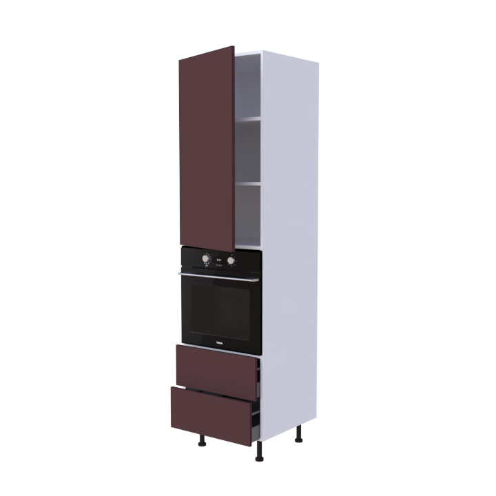 Colonne 1 placard + 2 tiroirs + four L60 x H220 x P58 - Groseille Mat - meuble livré monté