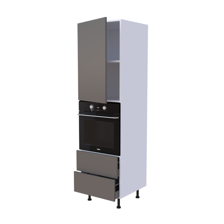 Colonne 1 placard + 2 tiroirs + four L60 x H200 x P58 - Lave Laqué Brillant - meuble livré monté