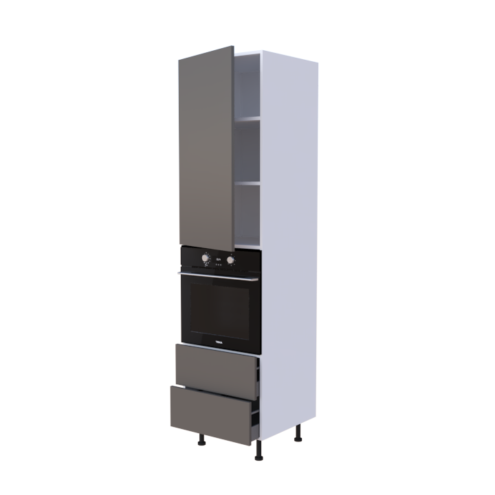Colonne 1 placard + 2 tiroirs + four L60 x H220 x P58 - Lave Laqué Brillant - meuble livré monté