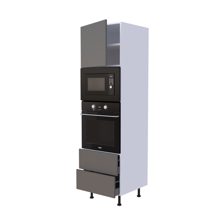 Colonne 1 placard + 2 tiroirs + four et micro-onde L60 x H200 x P58 - Lave Laqué Brillant - meuble livré monté
