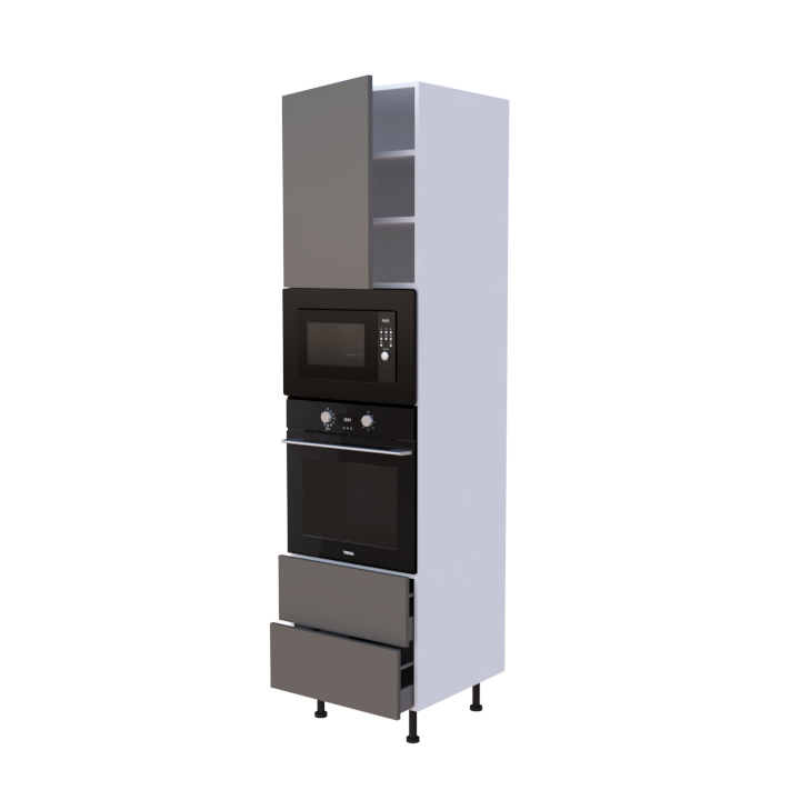 Colonne 1 placard + 2 tiroirs + four et micro-onde L60 x H220 x P58 - Lave Laqué Brillant - meuble livré monté