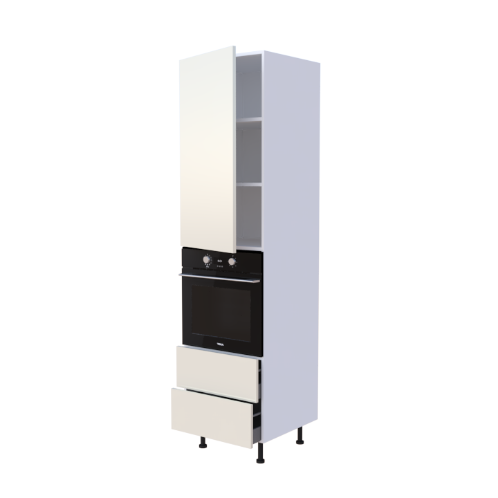 Colonne 1 placard + 2 tiroirs + four L60 x H220 x P58 - Magnolia Laqué Brillant - meuble livré monté