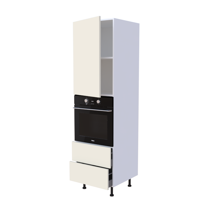 Colonne 1 placard + 2 tiroirs + four L60 x H200 x P58 - Magnolia Mat - meuble livré monté