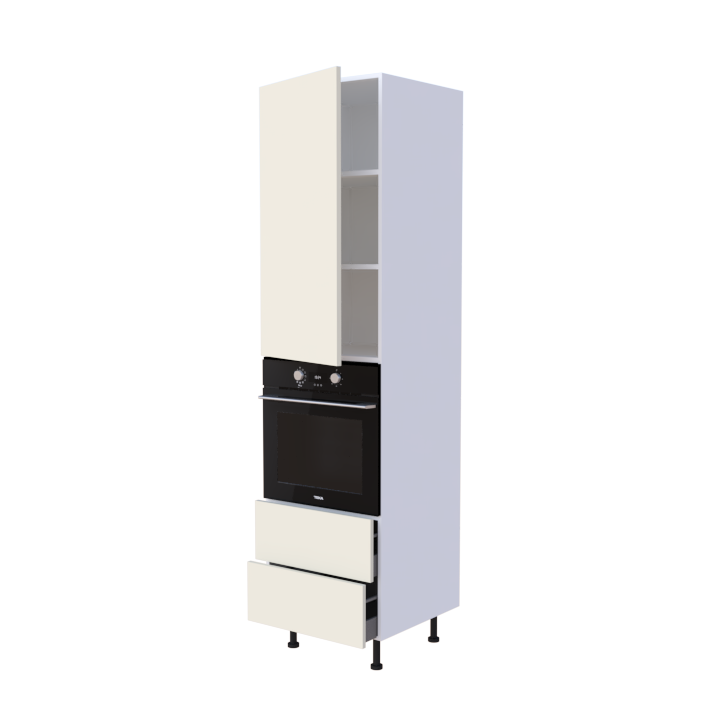 Colonne 1 placard + 2 tiroirs + four L60 x H220 x P58 - Magnolia Mat - meuble livré monté