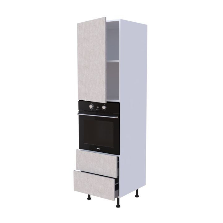 Colonne 1 placard + 2 tiroirs + four L60 x H200 x P58 - Marbre Crème Dorée - meuble livré monté