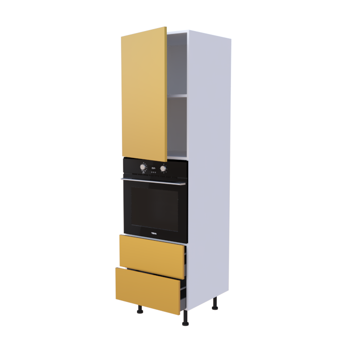 Colonne 1 placard + 2 tiroirs + four L60 x H200 x P58 - Métal Gold - meuble livré monté