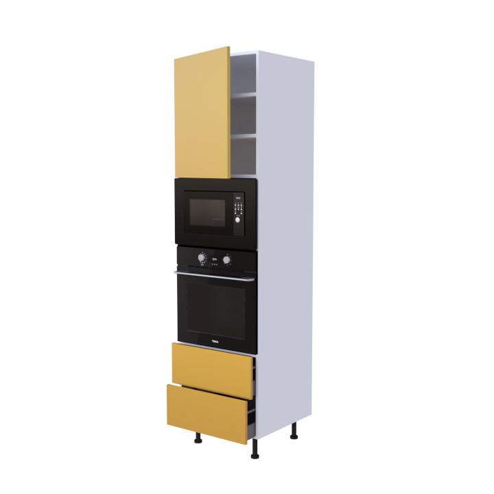 Colonne 1 placard + 2 tiroirs + four et micro-onde L60 x H220 x P58 - Métal Gold - meuble livré monté