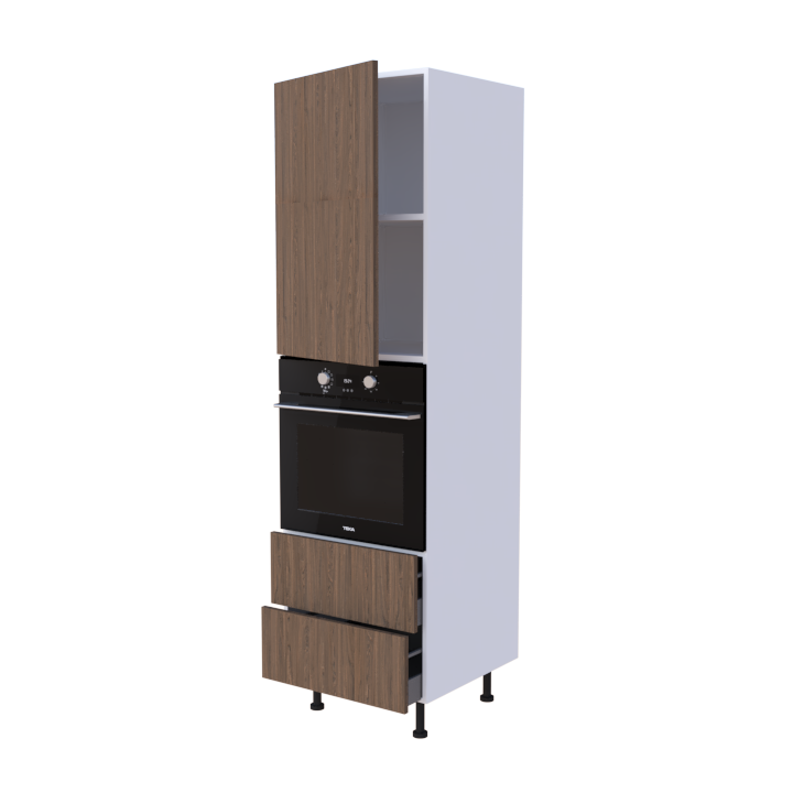 Colonne 1 placard + 2 tiroirs + four L60 x H200 x P58 - Noyer Brun Tigré - meuble livré monté