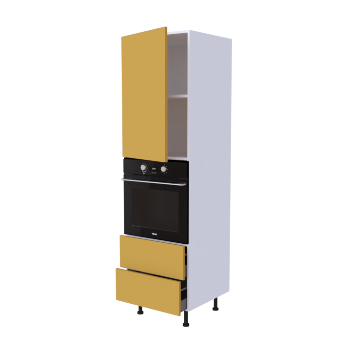 Colonne 1 placard + 2 tiroirs + four L60 x H200 x P58 - Ocre Mat - meuble livré monté