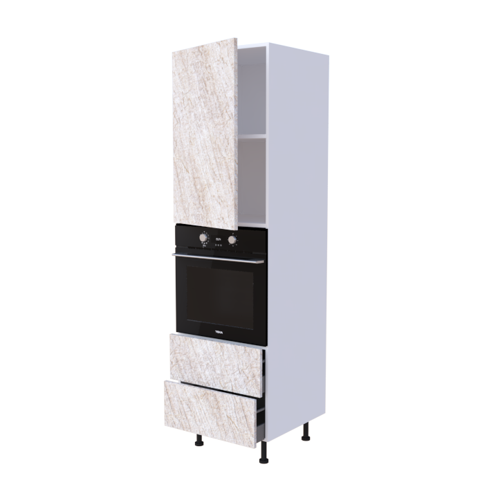 Colonne 1 placard + 2 tiroirs + four L60 x H200 x P58 - Quartz Sahara - meuble livré monté