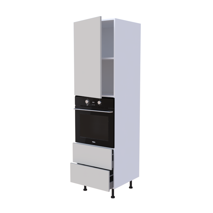 Colonne 1 placard + 2 tiroirs + four L60 x H200 x P58 - Taupe Mat - meuble livré monté