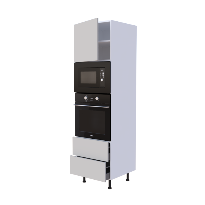 Colonne 1 placard + 2 tiroirs + four et micro-onde L60 x H200 x P58 - Taupe Mat - meuble livré monté