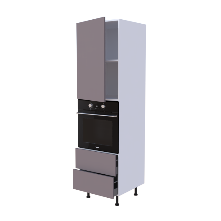 Colonne 1 placard + 2 tiroirs + four L60 x H200 x P58 - Taupe Mélaminé Mat - meuble livré monté