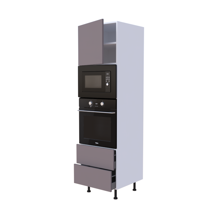 Colonne 1 placard + 2 tiroirs + four et micro-onde L60 x H200 x P58 - Taupe Mélaminé Mat - meuble livré monté