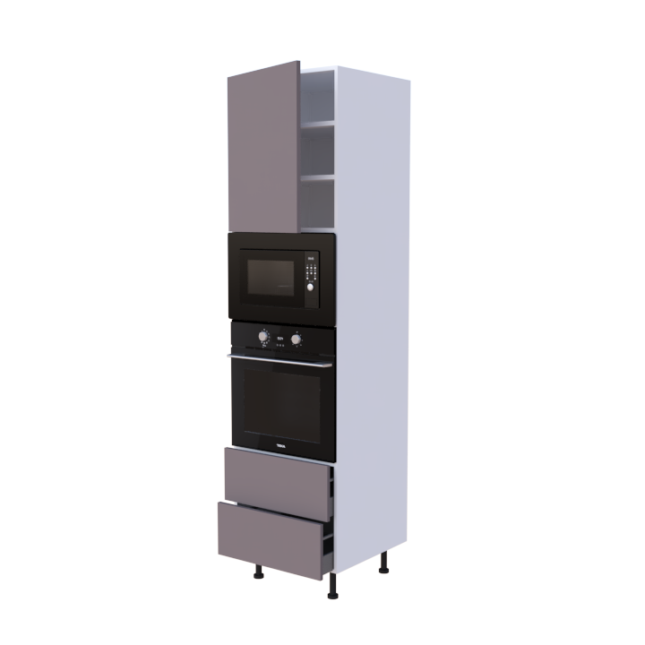 Colonne 1 placard + 2 tiroirs + four et micro-onde L60 x H220 x P58 - Taupe Mélaminé Mat - meuble livré monté