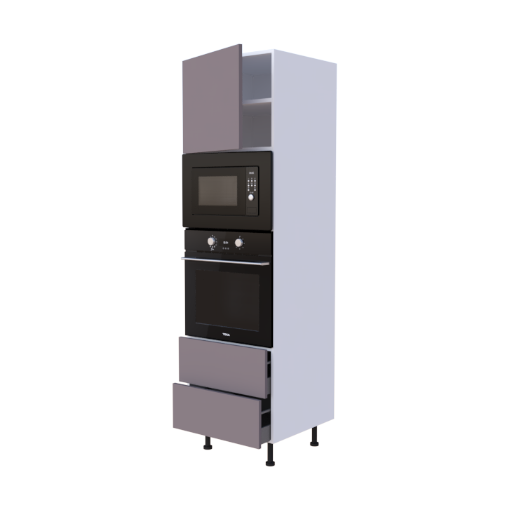 Colonne 1 placard + 2 tiroirs + four et micro-onde L60 x H200 x P58 - Taupe Tortora Mat - meuble livré monté