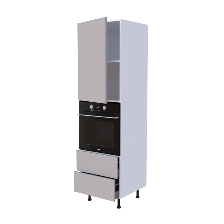 Colonne 1 placard + 2 tiroirs + four L60 x H200 x P58 - Terre Mat - meuble livré monté