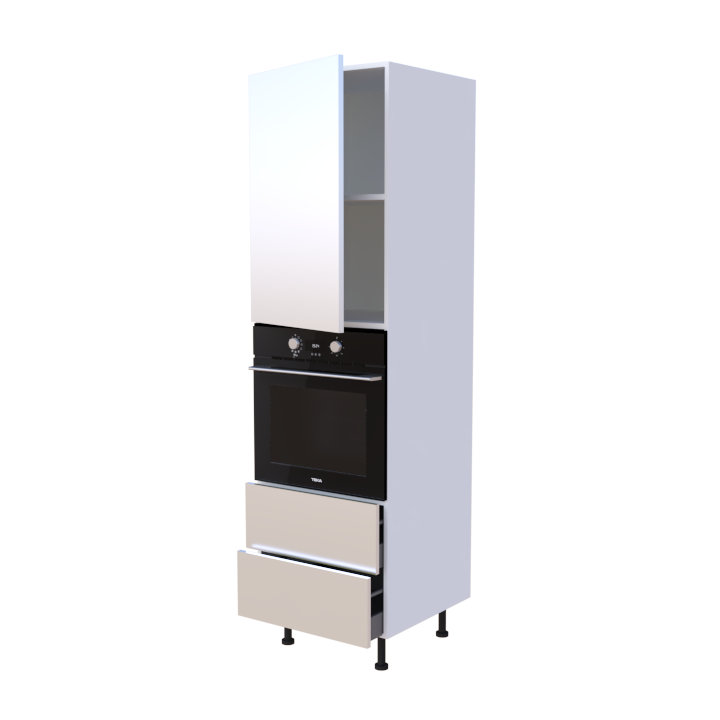 Colonne 1 placard + 2 tiroirs + four L60 x H200 x P58 - Titane - meuble livré monté