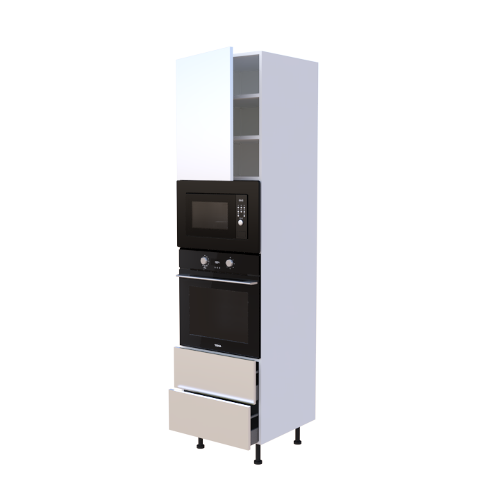 Colonne 1 placard + 2 tiroirs + four et micro-onde L60 x H220 x P58 - Titane - meuble livré monté