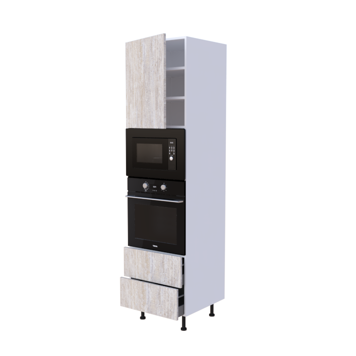 Colonne 1 placard + 2 tiroirs + four et micro-onde L60 x H220 x P58 - Toscane - meuble livré monté