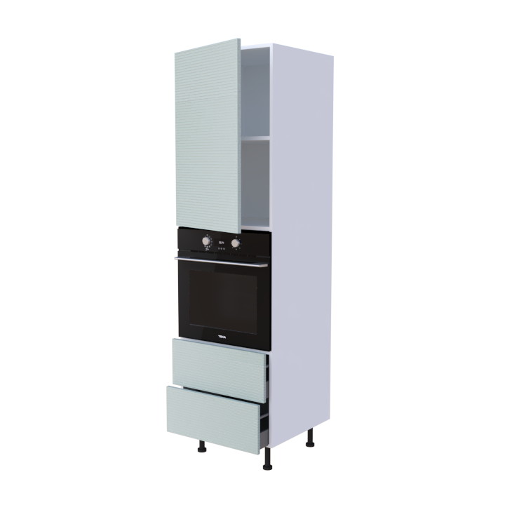 Colonne 1 placard + 2 tiroirs + four L60 x H200 x P58 - Vert Ecume Brossé - meuble livré monté
