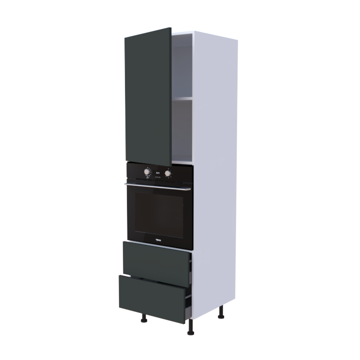 Colonne 1 placard + 2 tiroirs + four L60 x H200 x P58 - Vert Sauge Mat - meuble livré monté