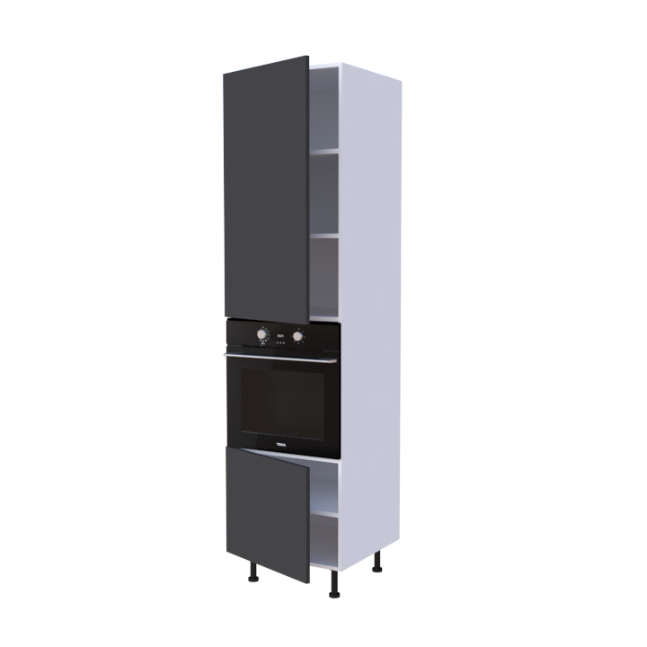 Colonne 2 placards + four L60 x H220 x P58 - Anthracite Fumé Graphite - meuble livré monté