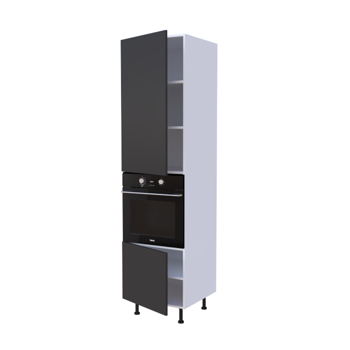 Colonne 2 placards + four L60 x H220 x P58 - Anthracite Laqué Brillant - meuble livré monté