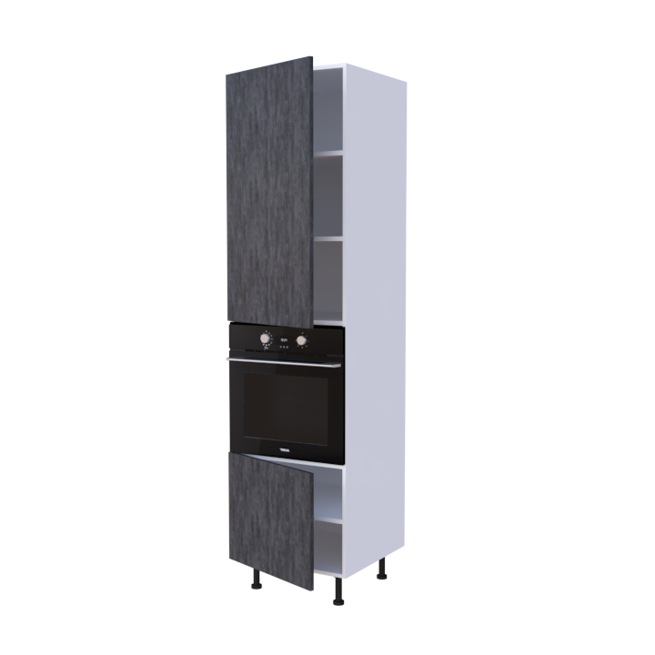 Colonne 2 placards + four L60 x H220 x P58 - Pierre Anthracite Brillante - meuble livré monté
