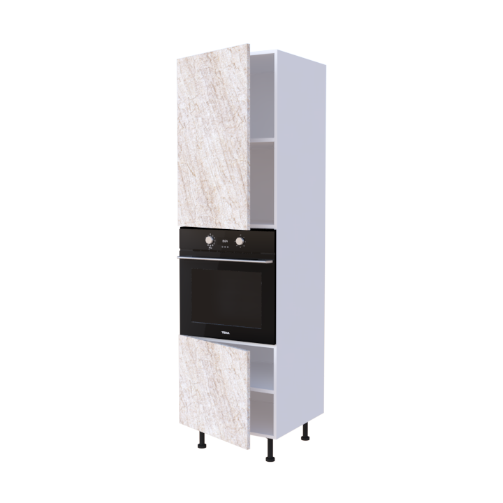 Colonne 2 placards + four L60 x H200 x P58 - Quartz Sahara - meuble livré monté