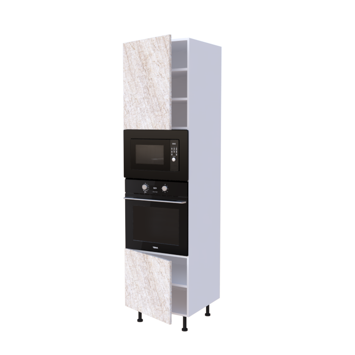 Colonne 2 placards + four et micro-onde L60 x H220 x P58 - Quartz Sahara - meuble livré monté