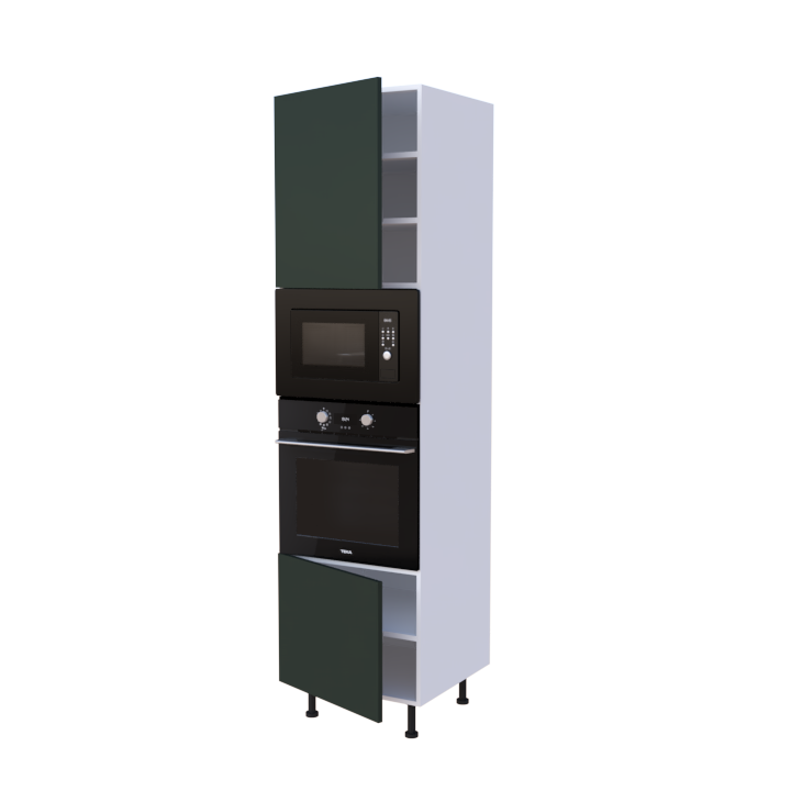 Colonne 2 placards + four et micro-onde L60 x H220 x P58 - Vert Sauge Laqué Brillant - meuble livré monté